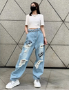 Women High-Rise Graphic Bell Leg Denim