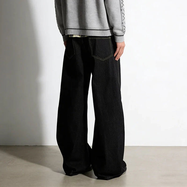 Unisex Black Easy Cut Bell Leg Denim alternatif görünüm