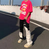 Irregular Stitching Black White Slim Denim