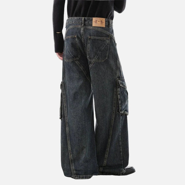 Modern Spliced Bell Leg Utility Denim alternatif görünüm