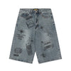 Sleek Metro Graphic Printed Relaxed Wide Leg Denim Shorts
