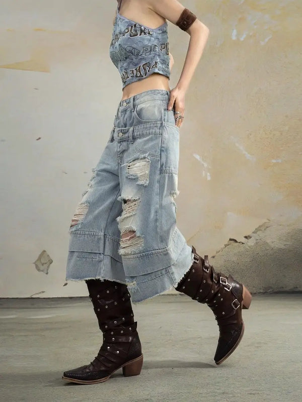 Heritage Torn Easy Cut Wide Jeans alternatif görünüm