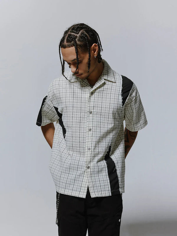 Mens Comfort Lapel Retro Plaid Top alternatif görünüm