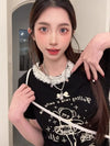 Sweet Cartoon Ursus Imprinted Lace T-Shirt