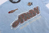 Heat-Wave Block-Style Stitch-Craft Patch Denim T-Shirt