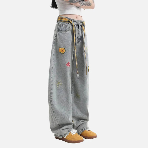 Insulated Seoul Style Curved Knife Bell Leg Denim alternatif görünüm