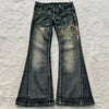 Alev Baskılı Jean Pantolon, yakın çekim — Navra Wear