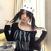 Noir-Edge Letter Print Irregular Cropped T-Shirt
