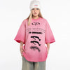 Current Raw-Edge Hip Hop Visual Imprinted Stone-Rinsed T-Shirt