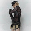 Edgy Obsidian Mesh Cropped Women T-Shirt