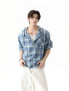 Urban-Edge Plaid Drawstring Hooded T-Shirt