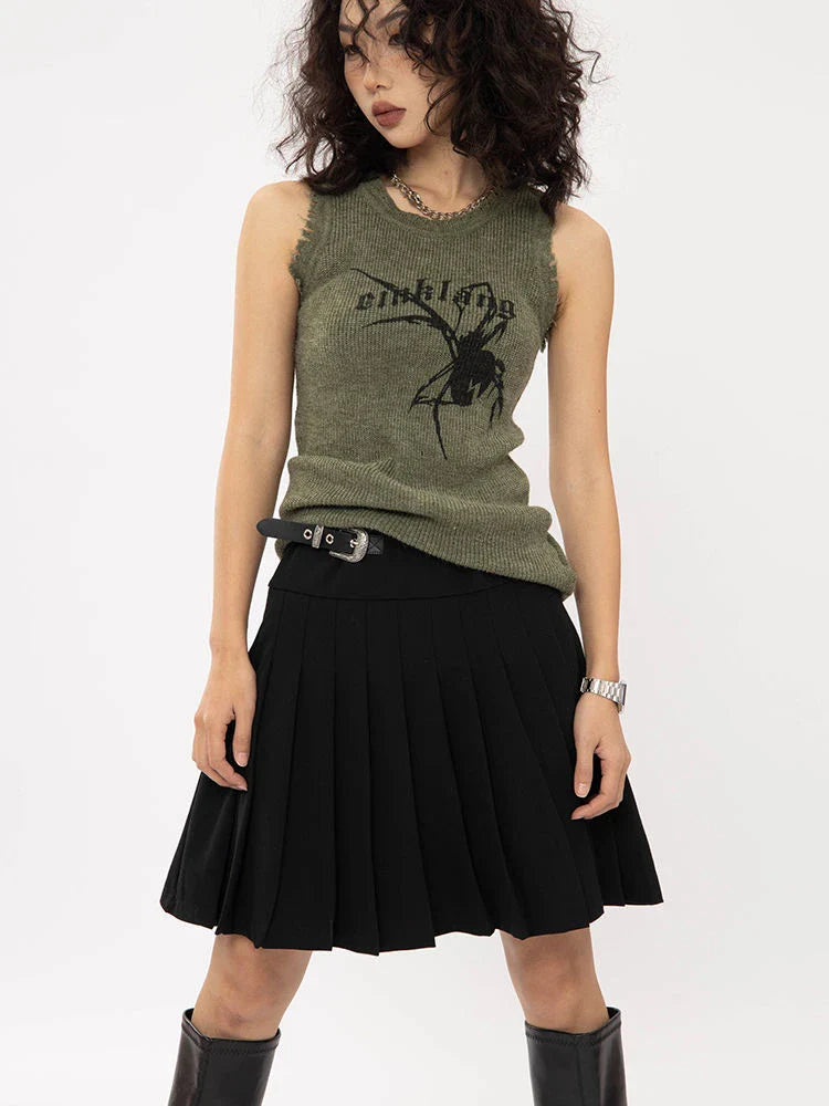 Aged Spider Pattern Knitted Vest T-Shirt