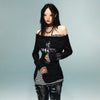 Raw-Edge Spliced Knitted Long Sleeve Top