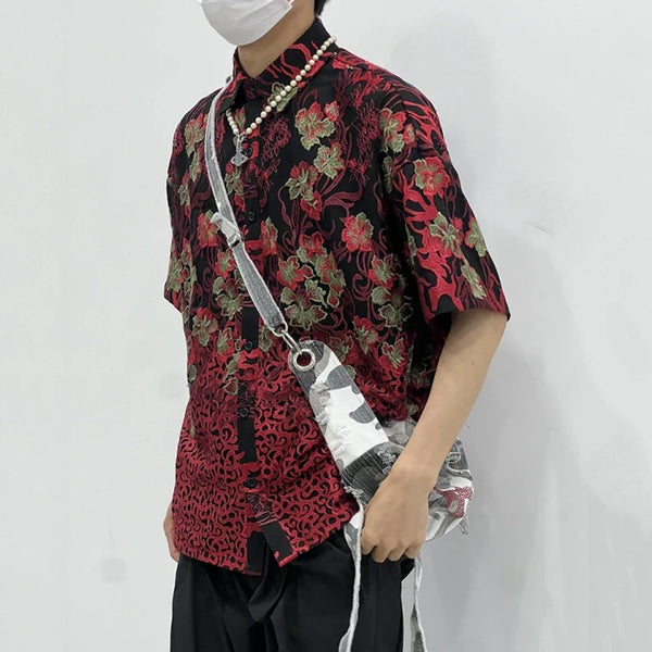 Mens Blossom Print Lapel Casual Top alternatif görünüm