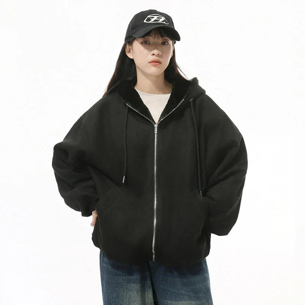 Casual Oversized Zip-Up Sweatshirt alternatif görünüm