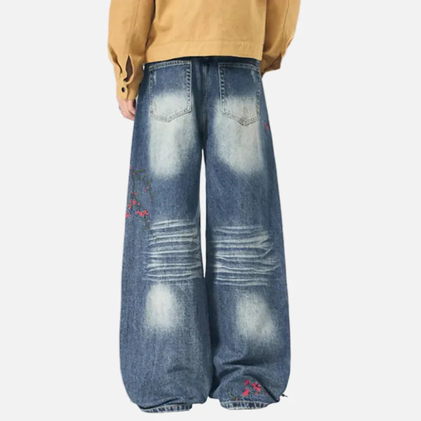 Classic Botanical Stitched Bell Leg Denim alternatif görünüm