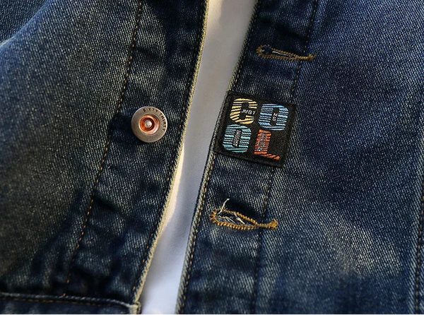 Embroidered Fold-Down Collar Relaxed Denim Jacket alternatif görünüm
