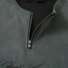 Suede Thread-Work Zipper Short Sleeve T-Shirt