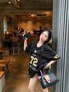 Back-In-Time Polished Letter Print V-Neck T-Shirt