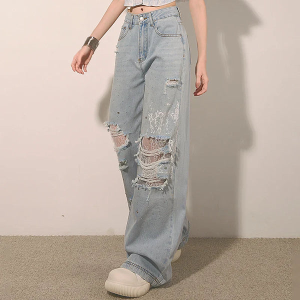 Women New Modern Tie Hole High Denim alternatif görünüm