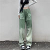 Contrasting Green High-Rise Denim