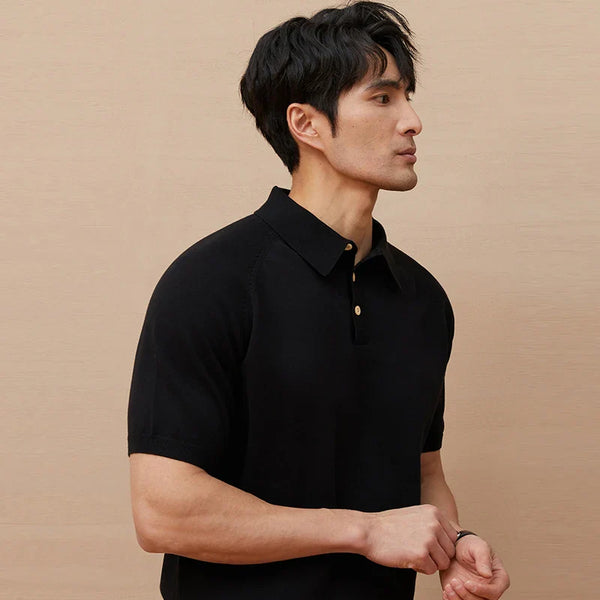 Timeless Easy-Wear Prestige Knitted Placket-Neck Short Sleeve T-Shirt alternatif görünüm