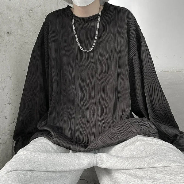 Versatile Hip Hop Pure-Hue Color Long Sleeve T-Shirt alternatif görünüm