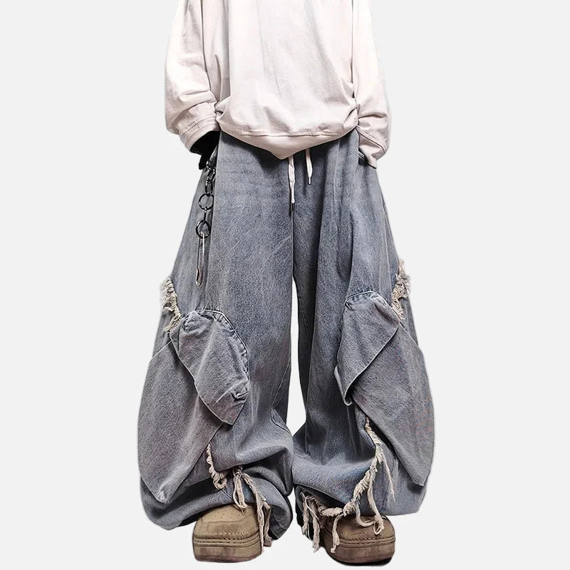 Minimalist Elastic Waist Pintuck Bell Leg Denim