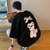 Grizzly Print Big-Silhouette Seoul-Style T-Shirt