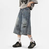 Sleek Metro Graphic Printed Relaxed Wide Leg Denim Shorts