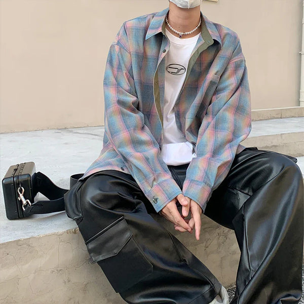 Cool Retro Plaid Oversized Long Top alternatif görünüm