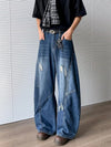 Yırtık Detaylı Baggy Jean Pantolon, yakın çekim — Navra Wear