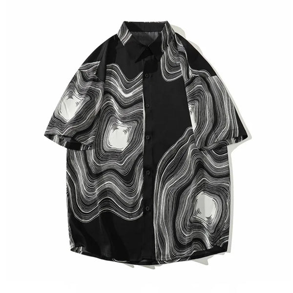 Mens Ice Silk Retro Print Relaxed Top
