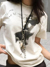 Women Back-In-Time Aged Letter Print Slim Fit T-Shirt