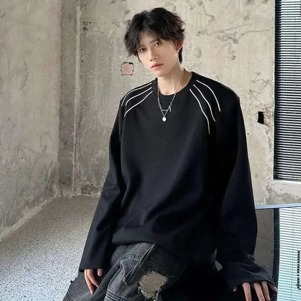 Collar Round Padded Long Sleeve T-Shirt alternatif görünüm