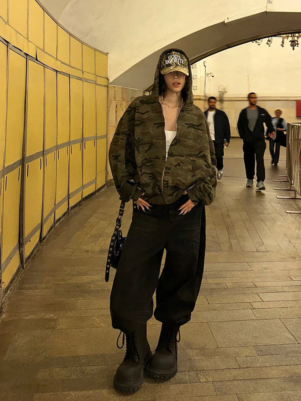 Tactical Camo Boxy Hood Sweatshirt alternatif görünüm