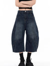 Heritage Wash Wide Leg Barrel Denim Shorts