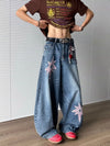 Baggy Yıldız Baskılı Jean Pantolon, önden görünüm — Navra Wear