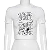 Y2K Gotik Baskılı Crop Top, kombin görünüm — Navra Wear