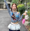 Blue Plaid Visual Long Sleeve T-Shirt