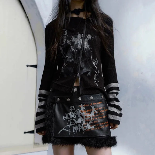 Dark-Craft Dirty-Art Zipper No-Rules Aesthetic T-Shirt alternatif görünüm