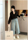 Yüksek Bel Wide Leg Jean Pantolon, yakın çekim — Navra Wear