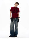 Plush Back-In-Time Red Short Sleeve Retro-Faded T-Shirt