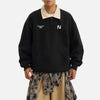 Plush Fold Collar Embroidered Sweatshirt