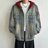 Trendy Knit Hooded Raw Edge Denim Jacket