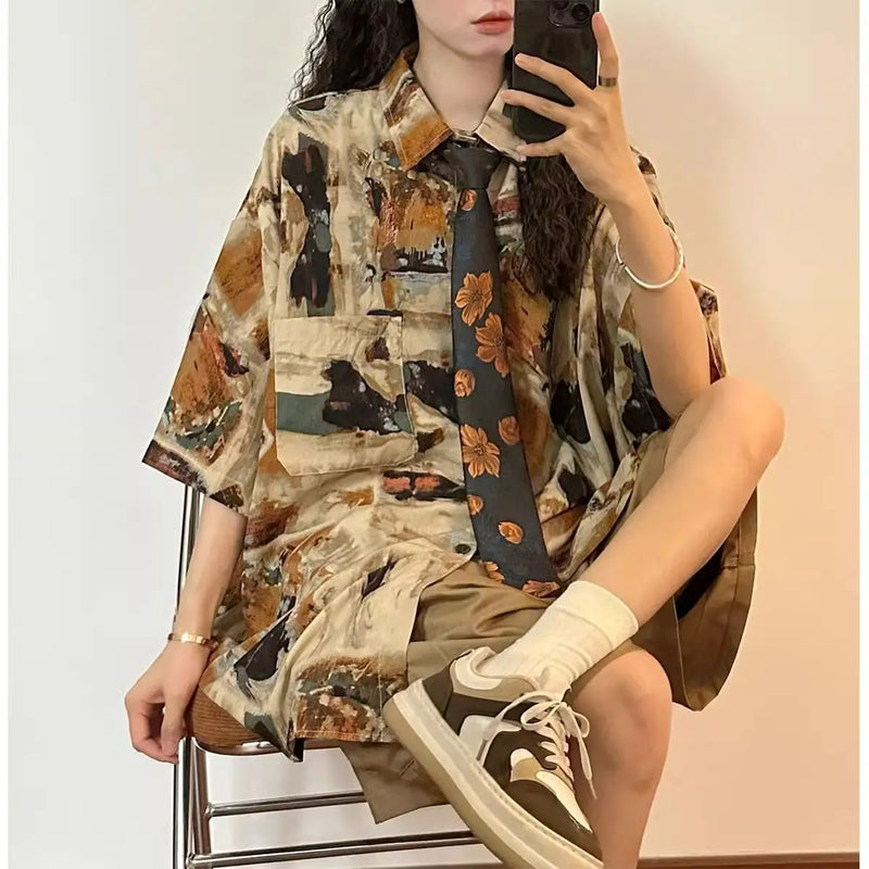 Vintage Çiçek Desenli Gömlek, detay görünüm — Navra Wear
