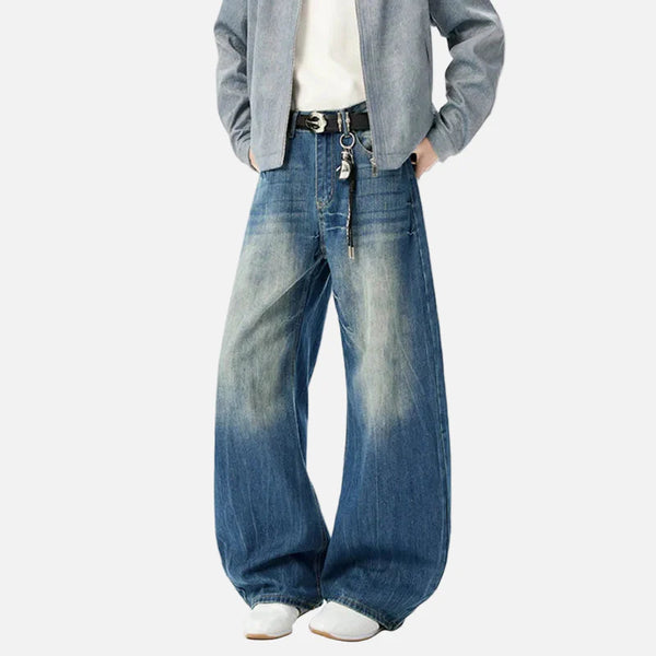 Durable Contrast Color Curved Knife Bell-Leg Denim alternatif görünüm