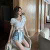 Wrap Cut-Out Ruffled Top