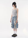Plush Stylish Torn Holes Denim Shorts