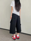Timeless Urban Beat High-Rise Mosaic Utility Denim Shorts